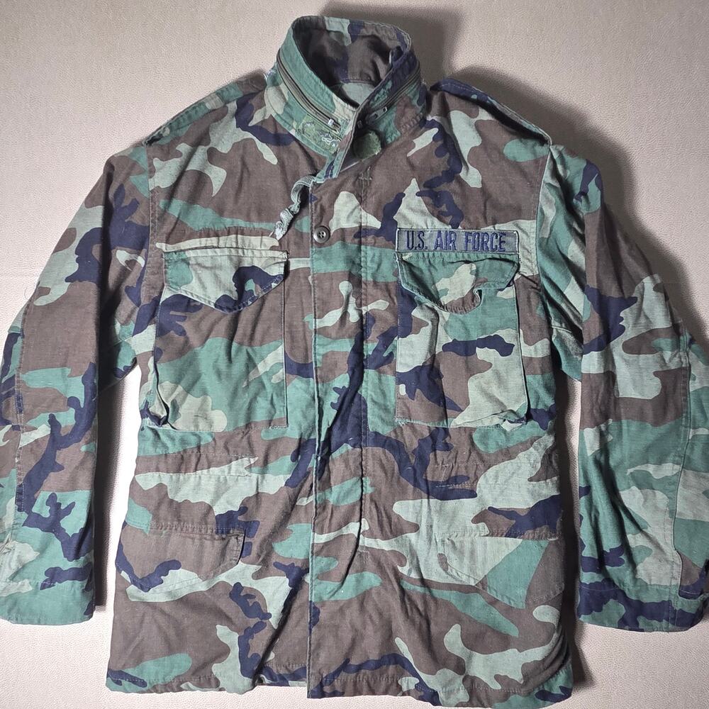 Vintage 1984 M-65 Woodland Camo Cold Weather Field Jacket USAF Small Short
